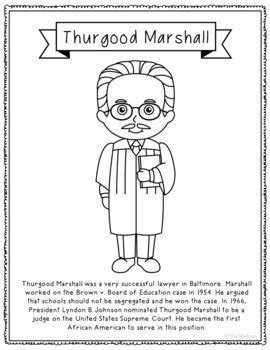 Thurgood Marshall Biography Coloring Page Craft or Poster, African American