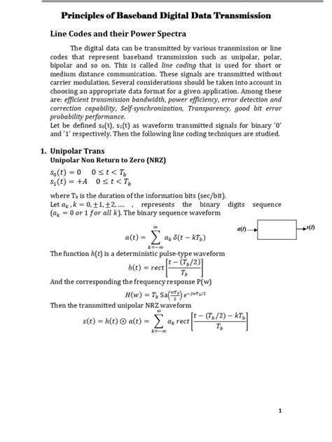 baseband digital data transmission techniques  bandwidth signal