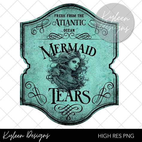 Mermaid Tears Label For Sublimation Waterslide High Res PNG Digital