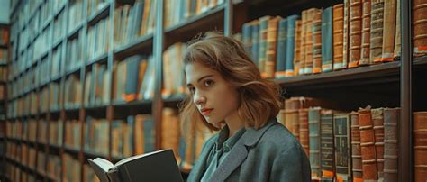 Premium Photo A Student Is Seen Looking Through Books On A Shelf In