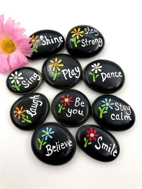 Encouragement Stones With Flowers Set Of Affirmation Pocket Rocks