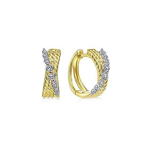 K Yellow White Gold Twisted Mm Diamond Huggie Earrings Diamond