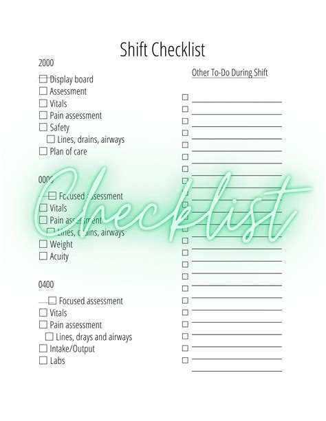 Shift Checklist For Nurses Etsy Australia