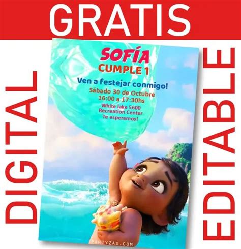 Tarjeta Invitaci N Digital Gratis Cumplea Os Tem Tico Moana Bebe