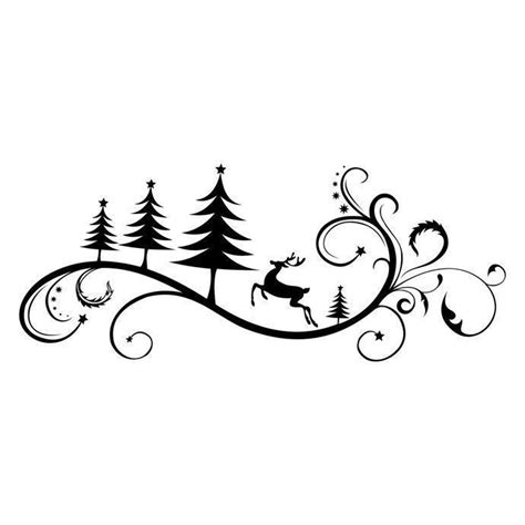 A Black And White Drawing Of Christmas Trees With Reindeers In The Snow