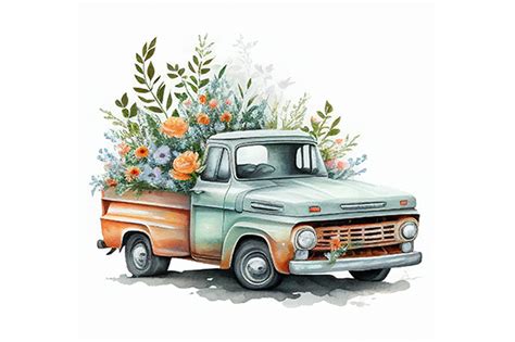 Vintage Truck Watercolor Png Clipart Graphic By Wangtemplates · Creative Fabrica