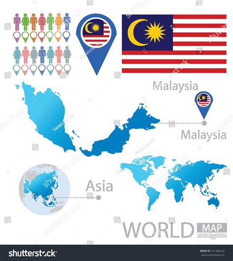 Malaysia Flag Asia World Map Vector Stock Vector 151386152 - Shutterstock