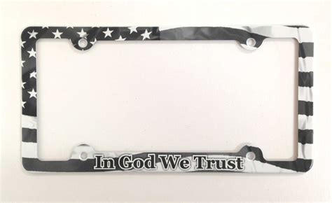 In God We Trust License Plate Frame, Black and White American Flag ...