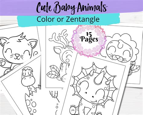 Cute Baby Animals Coloring Book Lightly Sketched