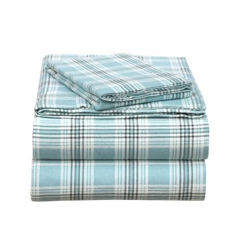 EnvioHome 160 GSM Cotton Flannel Sheet Set - Twin XL, Green Plaid ...