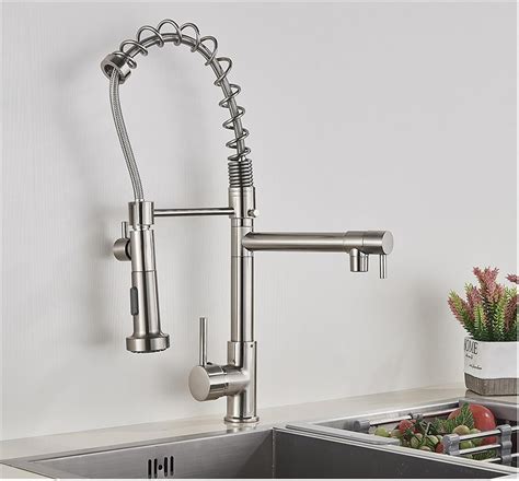 Black Pull Down Brass Kitchen Sink Faucet Hot Cold Water Mixer Crane Tap With Dual Spout