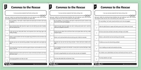 Commas Worksheets Teaching Resources Twinkl