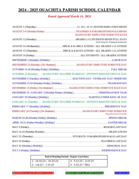 Ouachita Parish School Calendar 2024 2025 Download Pdf