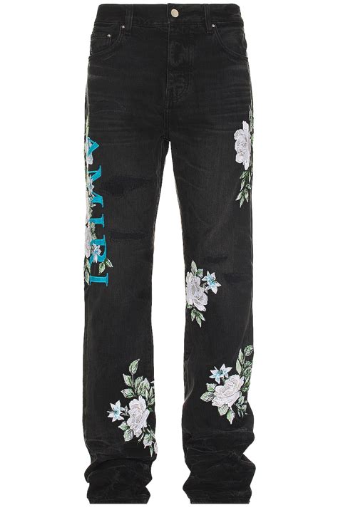 Amiri Floral Straight Jean In Faded Black Fwrd