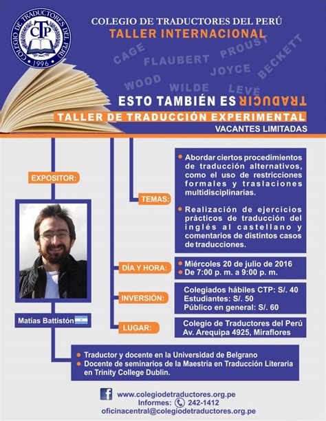 CTP organiza Taller de Traducción Experimental Colegio de Traductores