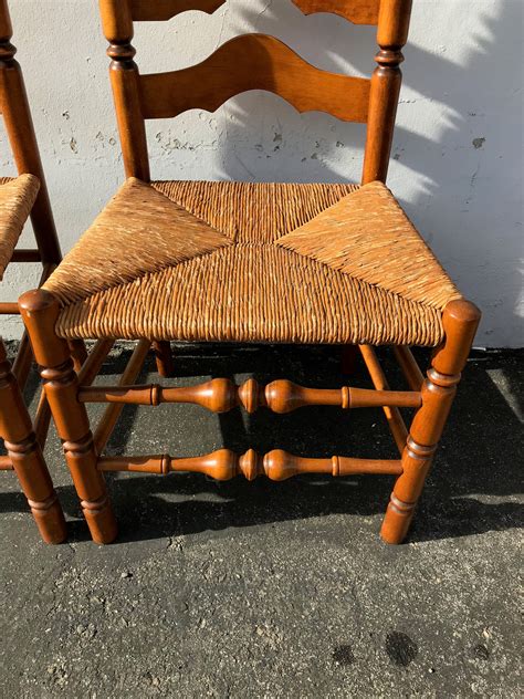 2 Antique Ladderback Rush Seat Dining Chairs Vintage Chair Kitchen