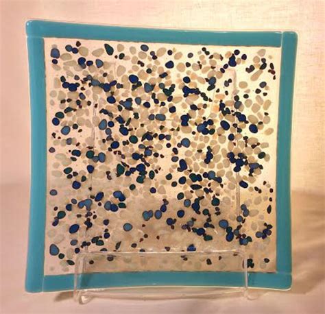 Square Fused Glass Plate Video Clear Fused Glass W Vanilla Aqua Teal