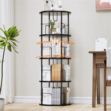 Rotating Bookshelf 4 Tier Spinning Bookshelf Tower 360° Display Round