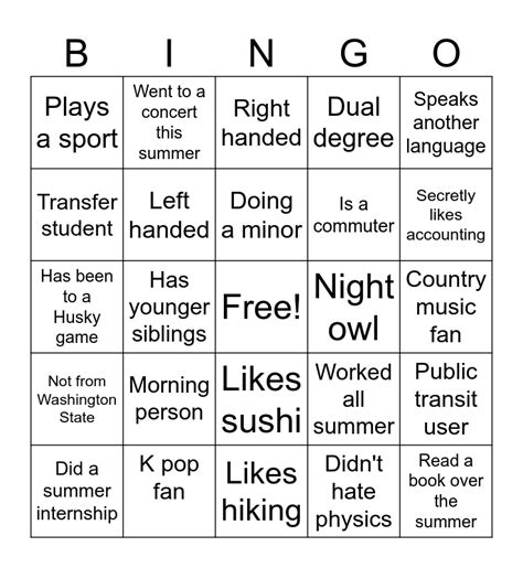 Get To Know Your Classmates Bingo Card