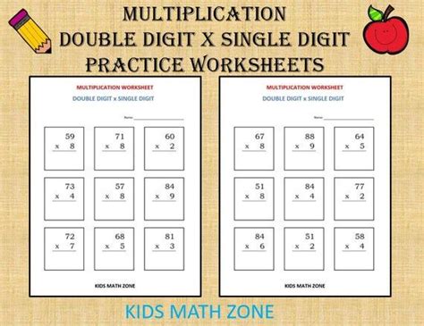 Printable Multiplication Double Digit X Single Digit 10 Worksheets