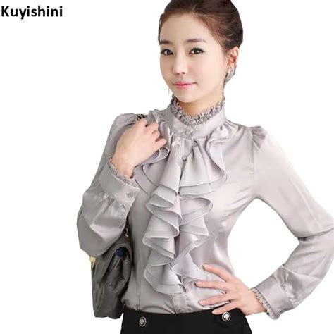 Plus Size 3xl Ruffled Womens Blouse Ol Elegant Lace Collar Ruffles