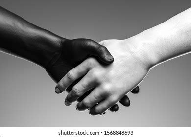 Close Black White Hand Handshake On Stock Illustration 1568848693