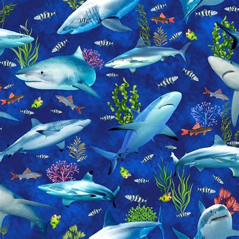 Ocean Life Reef Shark And Fish Fabric By Gail Cadden Timeless