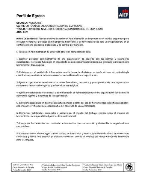 Perfil De Egreso T Cnico En Administraci N De Empresas