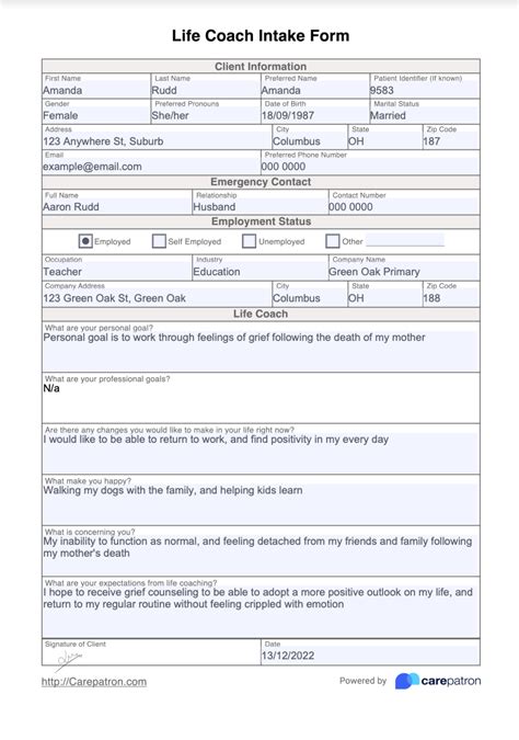 Health Coach Intake Form Template