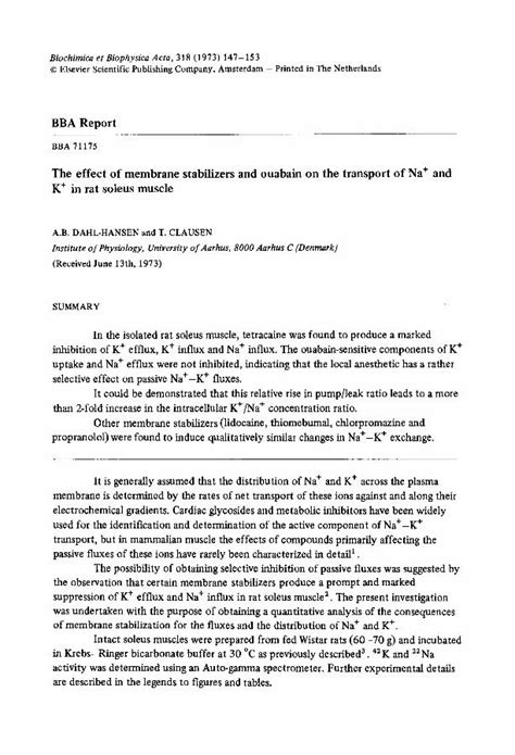 Pdf The Effect Of Membrane Stabilizers And Ouabain On The Transport