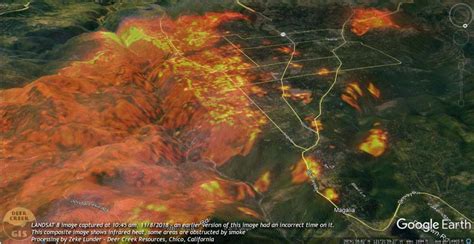 Satellite imagery of Camp Fire seven hours after it started - Wildfire ...