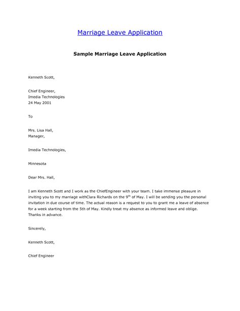 Leave Request Letter For Marriage