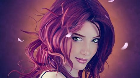 1920x1080 Green Eyes Redhead Digital Art Smiling Leaves Artwork Susan Coffey Wallpaper  251