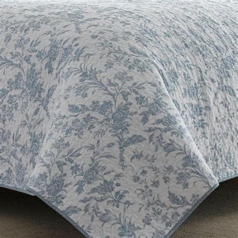 Laura Ashley Amberley Piece Soft Blue Floral Cotton King Quilt Set