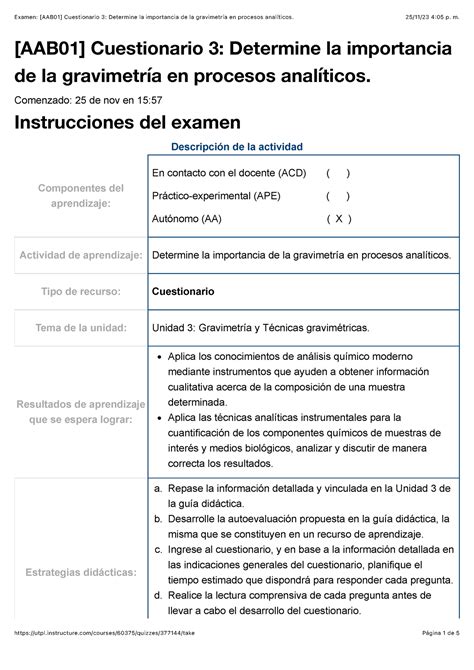 Examen Aab Cuestionario Determine La Importancia De La