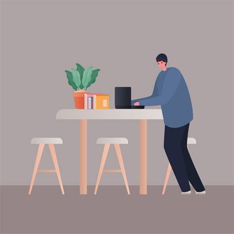 Premium Vector Man With Laptop Working On Table Design Of Work From