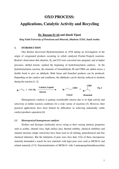 (PDF) OXO PROCESS: Applications, Catalytic Activity and Recycling