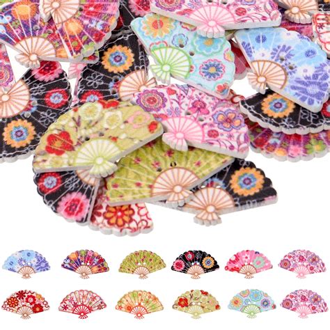 Printed Button Fan For Craft Coat Vintage Decor Buttons Sewing