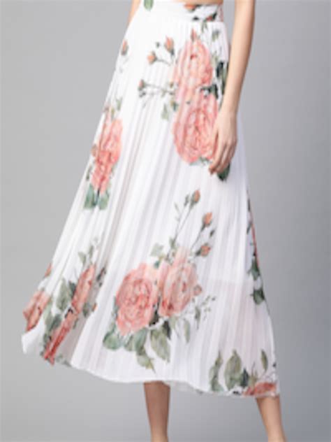 Buy Sassafras White And Peach Coloured Accordion Pleated Floral Printed A