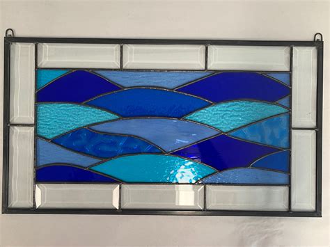 Honeydewglass Stained Glass Ocean Waves With Bevel Border X