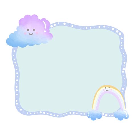 Pastel Picture Frame With Clouds And Rainbow Isolated On Transparent