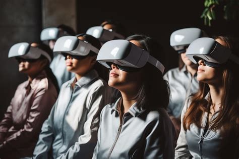 Premium Ai Image A Group Of People Wearing Virtual Reality Headsets