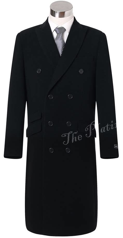 Mens Black Double Breasted Wool Cashmere Long Overcoat Mens Long