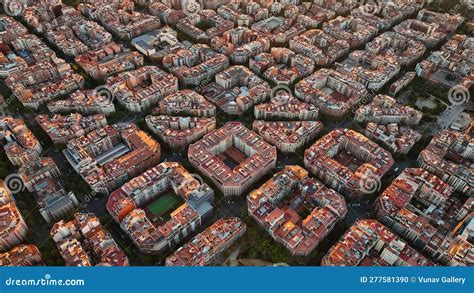 Aerial View of Typical Buildings of Barcelona Cityscape. Eixample Urban ...