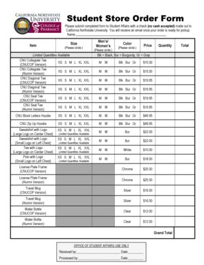 Fillable Online Student Store Order Form Fax Email Print Pdffiller