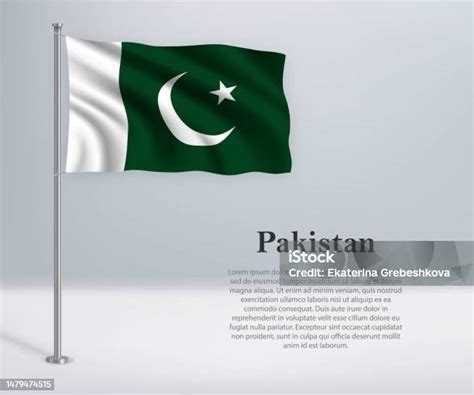 Mengibarkan Bendera Pakistan Di Tiang Bendera Template Untuk Hari Kemerdekaan Ilustrasi Stok