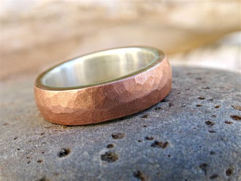 Unique Mens Ring Copper Copper Wedding Ring Silver Mens Etsy