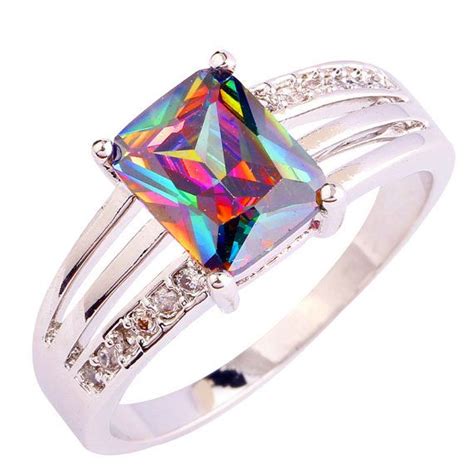 Mystic Fire Rainbow Topaz 925 Sterling Silver Ring Emerald Cut