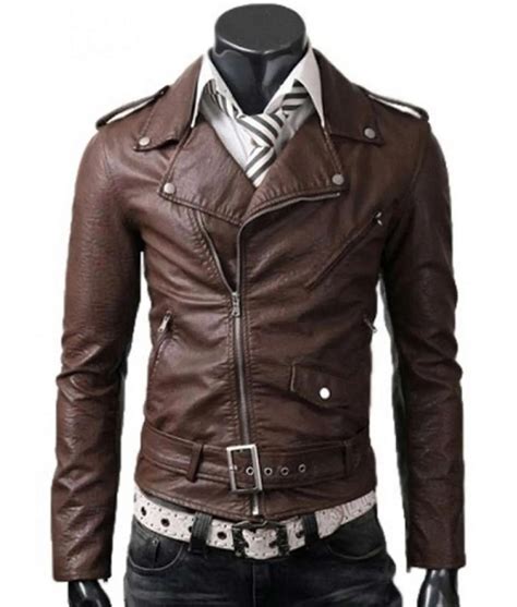 mens belted asymmetrical slim fit brown leather jacket jackets creator
