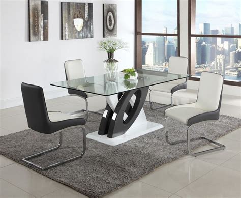 Modern Dining Set W Glass Table Tone Chairs Chintaly Stella Pc